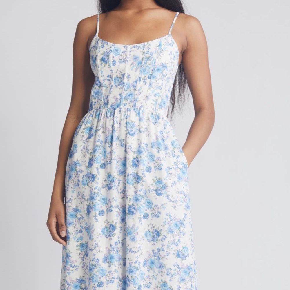 Charles Henry Blue Floral Pattern Dress - Picture 7 of 12